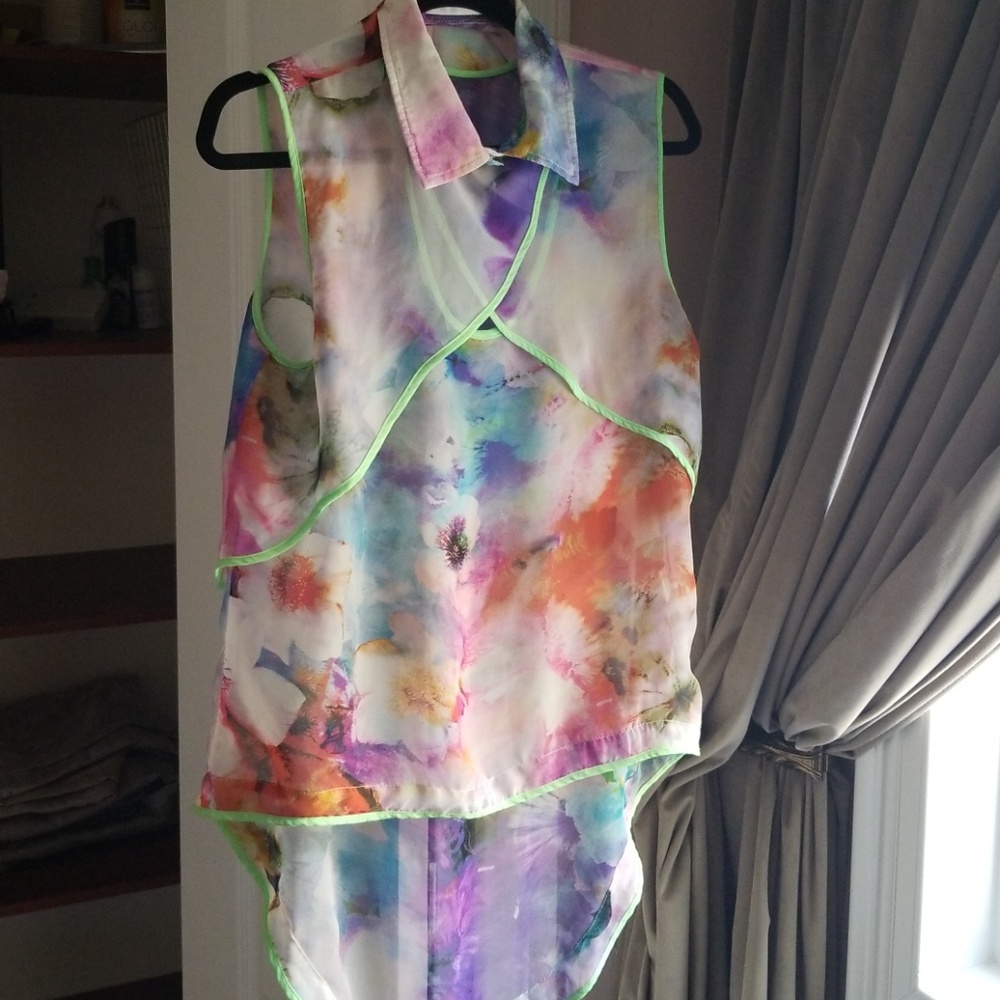 Mossman fluro tank top with long tail